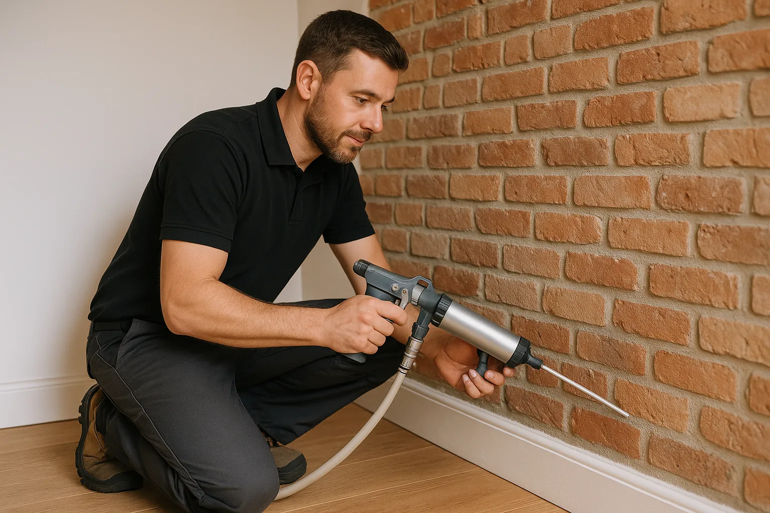 Muurinjectie in uitvoering